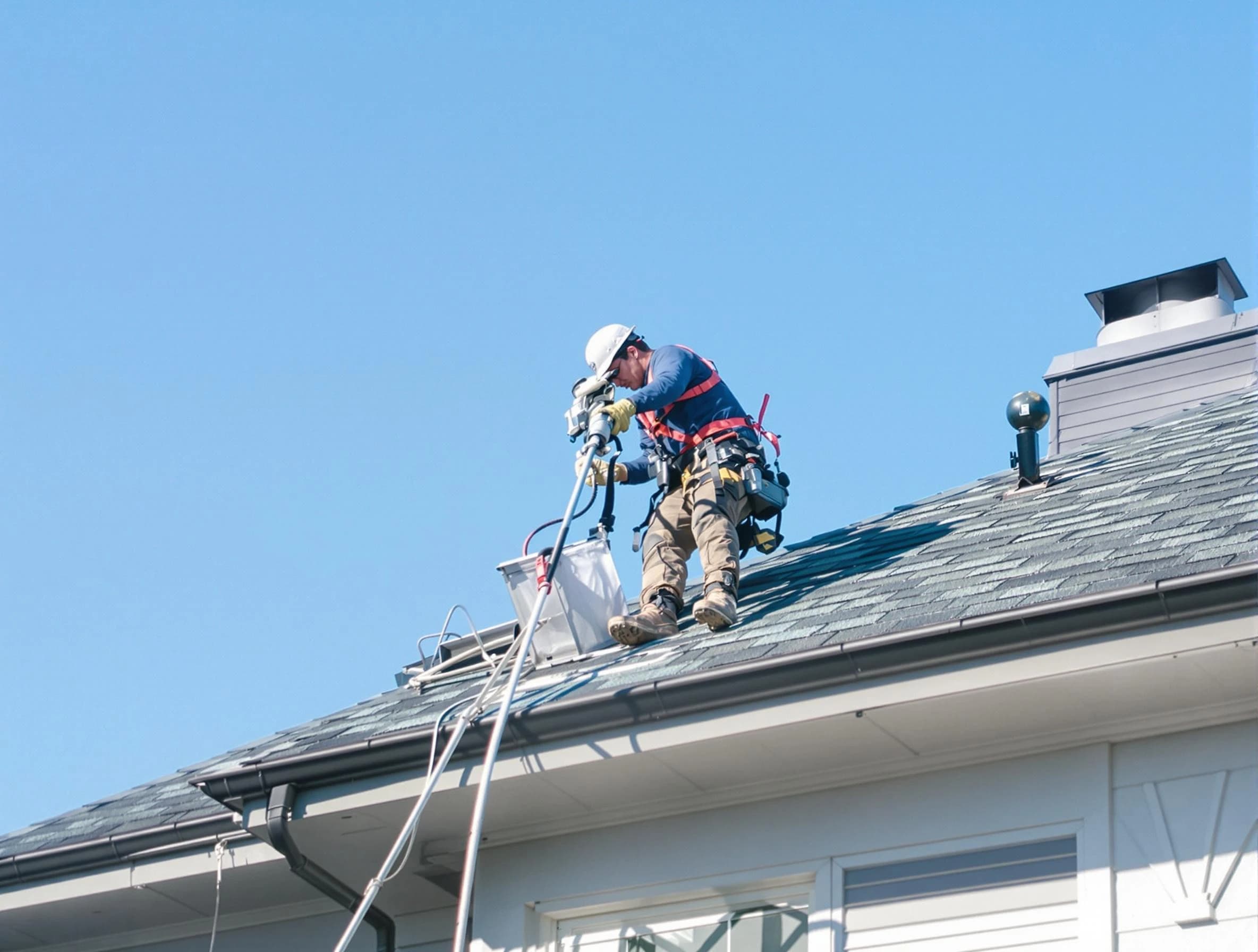 Mapleton Dryer Vent Cleaning certified technician cleaning a roof-mounted dryer vent system in Mapleton
