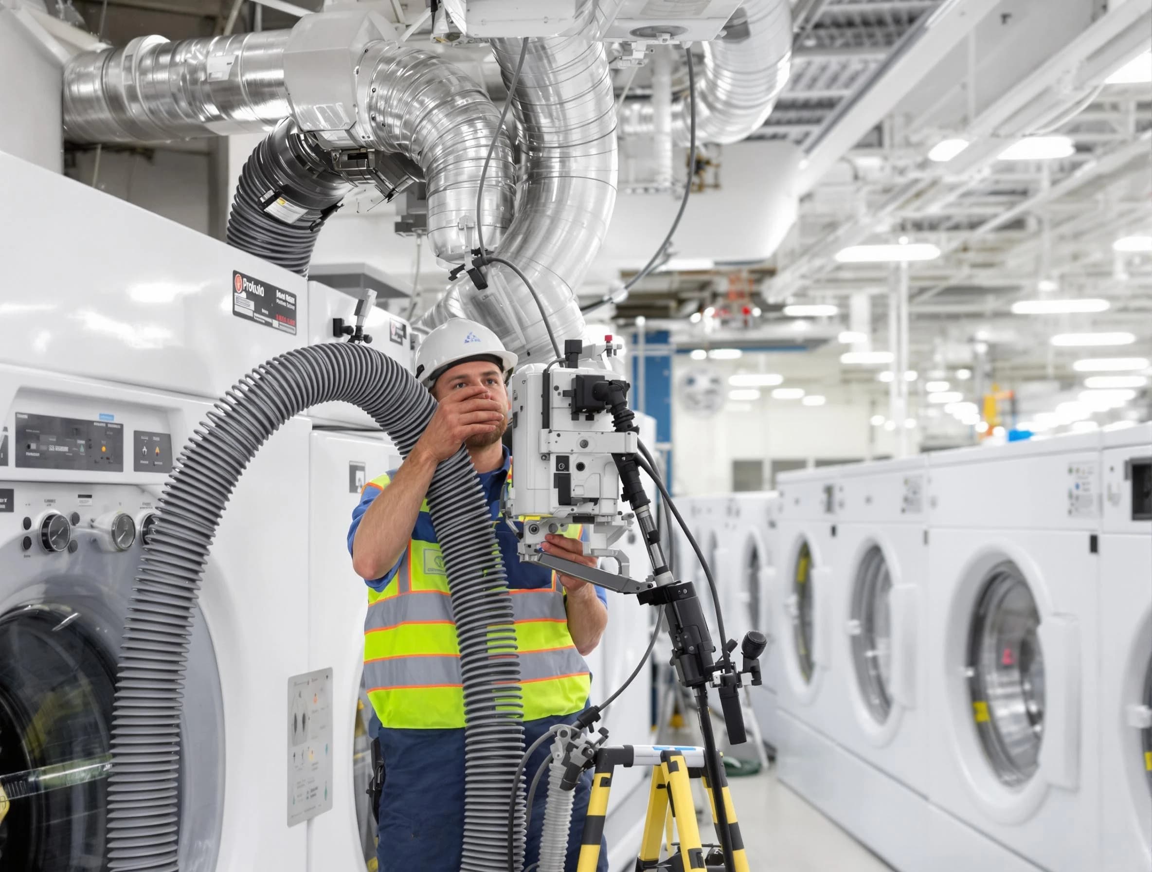 Mapleton Dryer Vent Cleaning team performing commercial-grade dryer vent cleaning at a business facility in Mapleton